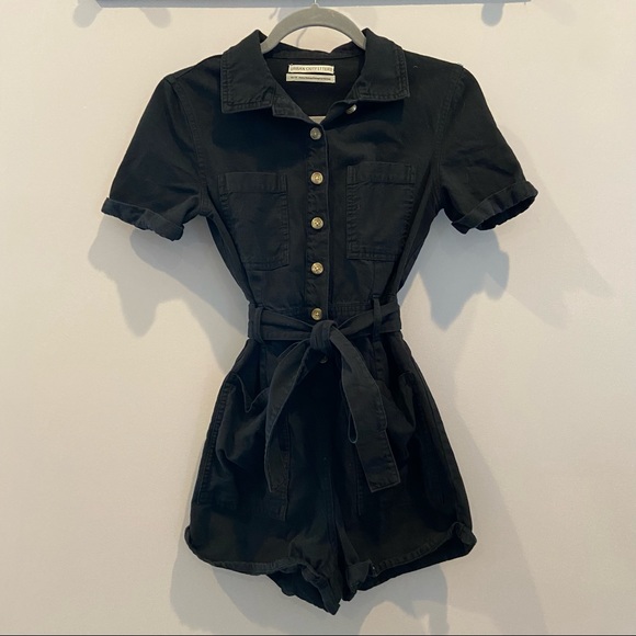 Urban Outfitters Black Coverall Tie Waist Utility Shorts Jumpsuit - Picture 2 of 7